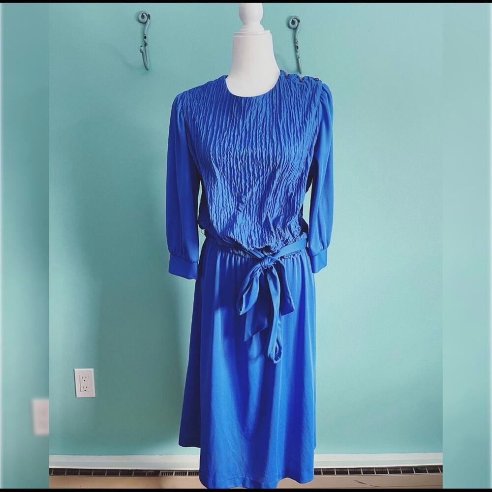 VINTAGE 1970s cobalt blue dress